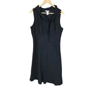Jillian Jones Black Linen Blend Sleeveless Tie Neck Sheath Dress Women’s 12